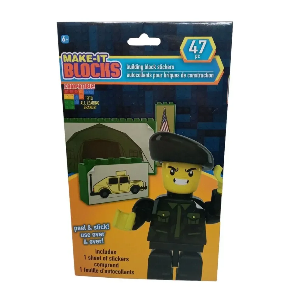 Make-It Blocks Army Sticker Decals Set 47 Pc Compatible Building Brick Brands